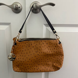 Women's Valentina Brown Ostrich Print Shoulder Bag One Size